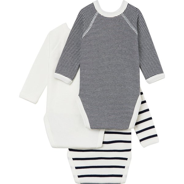 Petit Bateau 3er-Pack Wickelbodys langarm Uni Ringel Streifen