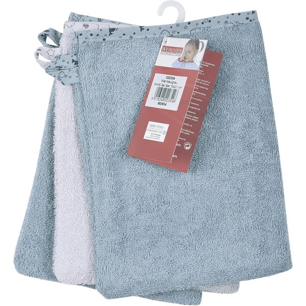 Wörner 3er-Pack Waschlappen 15x21 cm blau