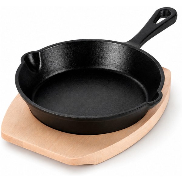 Freyersbacher Gusseisenpfanne 15 cm, Emaille Bratpfanne | mit Brett und Tuch