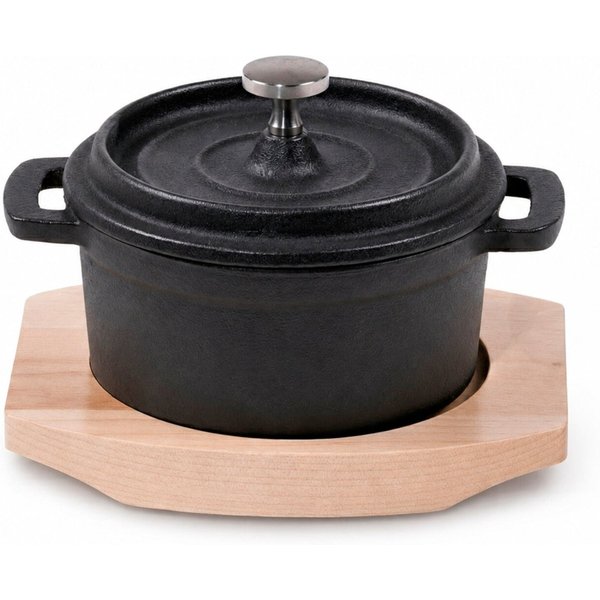 Freyersbacher Mini Cocotte 9 cm Gusseisen, Kleiner Emaille Topf | Rund, mit Brett und Tuch