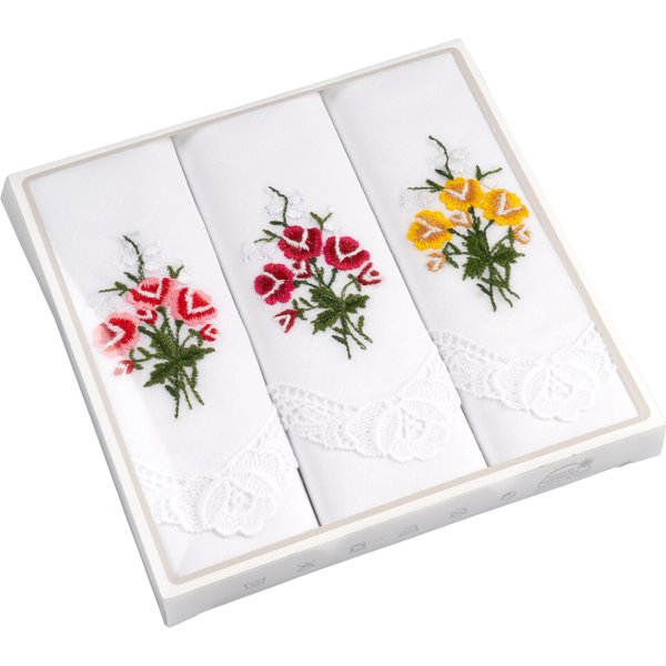 Spitzen-Taschentücher „Blumen“, 3 Stück