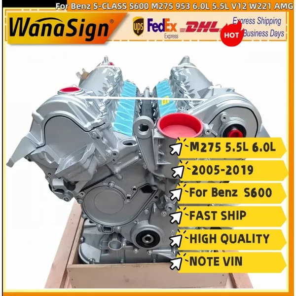 Long Block Engine Assembly For Benz S-CLASS S600 M275 953 6.0L 5.5L V12 W221 AMG