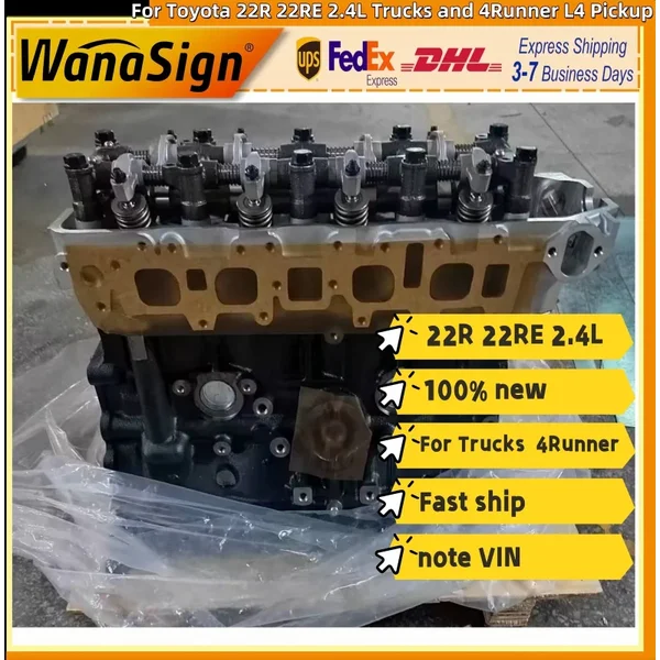 Long Block Engine Assembly For Toyota 22R 22RE 2.4L Trucks and 4Runner L4 Pickup