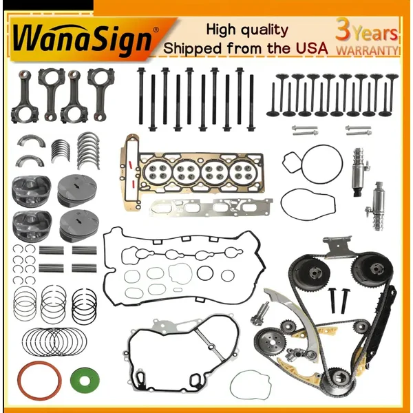 Engine Rebuild Overhaul Kit w/Timing Chain Kit For Buick Chevy GMC 2.4L 2010-17