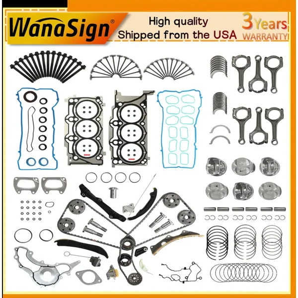 Engine Rebuild Overhaul Kit w/ Timing Chain For Chrysler Dodge Jeep Ram Volkswagen 3.6L 2011-2015