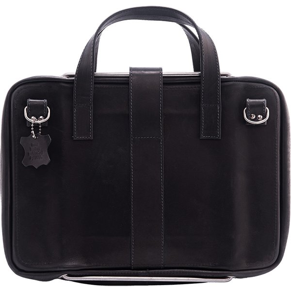 Laptoptasche R-Go Viva, Vollnarbenleder, mit integriertem Laptop-Ständer, Schulterriemen, 15,6-Zoll, Schwarz