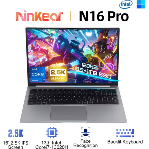 Ordinateur portable Ninkear N16 Pro Intel Core i7-13620H WiFi 6 2.5K 120Hz 32 Go DDR4 1 To SSD Windows 11 Ordinateur portable de jeu Ordinateur portable