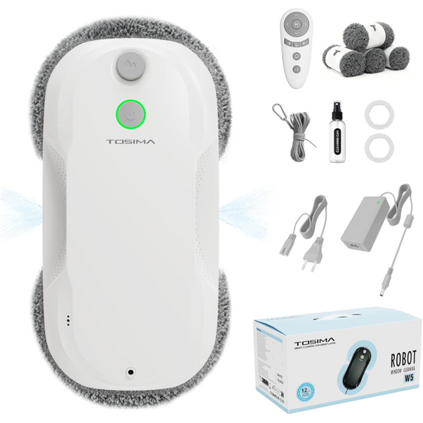 Tosima W5 Window Cleaning Robot, 6400Pa Max Adaptive Suction, Auto-Spray Smart Window Cleaner with Triple Safety System, Intelligent Navigation, Remote Control, for All Smooth Surfaces