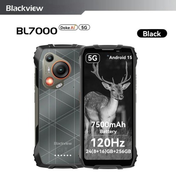 BLACKVIEW BL7000 5G AI Rugged Phone Deepseek GPT Android 15 Smartphone, 6.78" HD+2.4K Display 120Hz, 8GB RAM 256GB, 7500Amh