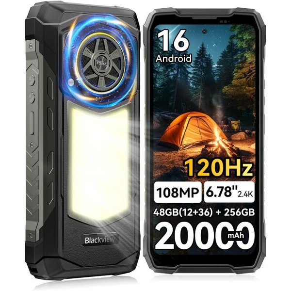 Blackview Rock 5 Rugged Smartphone 20000Mah 6.78" 2.4K 120Hz Display Helio G100 12GB 256GB 108MP Camera 20MP Night Vision Android 16-image