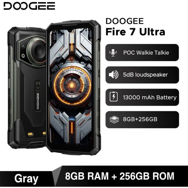 DOOGEE Fire 7 Ultra 5G Rugged Phone 32GB 256GB 13000mAh Battery Dimensity 6300 125dB Speake POC Walkie Talkie NFC