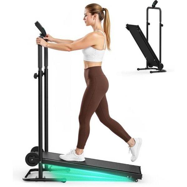 Akluer RJ401 Non Motorized Self Powered Treadmill Dual Flywheel Foldable Walking Pad 3 Level Resistance 150kg Capacity