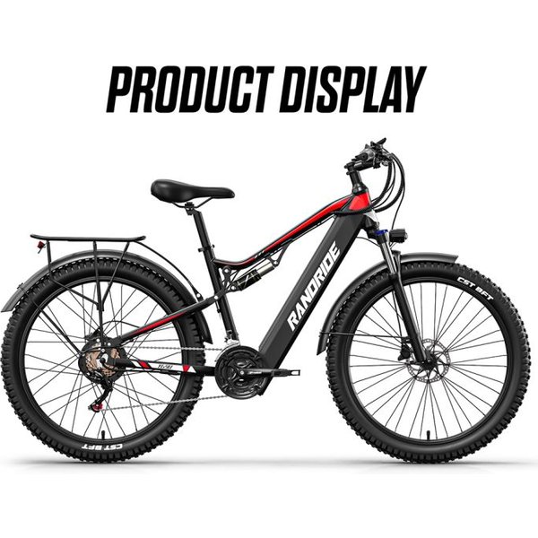 RANDRIDE YG90B Electric Bike 1000W Motor 45km/h Max Speed 48V17Ah Removable battery 80-90KM Max Range 27.5*2.4'' CST Tires 120km