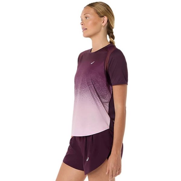 T-Shirt Asics Road Fade A Manica Corta Bordeaux/Viola Da Donna, Taglia Xs.-image