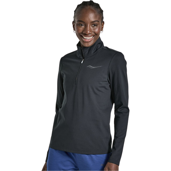 Saucony Solstice Damen Sweatshirt Mit Langen ÄRmeln Und 1/4-ReißVerschluss In Schwarz, GrößE M-image