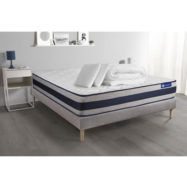 Pack PrêT A Dormir Matelas Latex Et Memoire De Forme Actilatex Ergo Sommier Kit Gris 2 Oreillers Et Couette-image