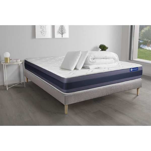 Pack PrêT A Dormir Matelas Latex Et Memoire De Forme Actilatex Morpho Sommier Kit Gris 2 Oreillers Et Couette-image