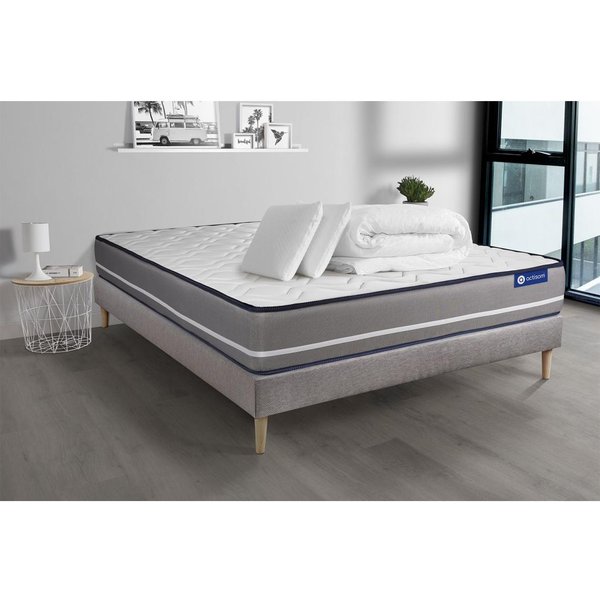 Pack PrêT A Dormir Matelas Latex Memoire De Forme Actilatex Pur Sommier Kit Gris 2 Oreillers Et Couette-image
