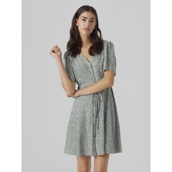 Robe Court Col En V Manches Larges Manches Courtes Vert Zola-image