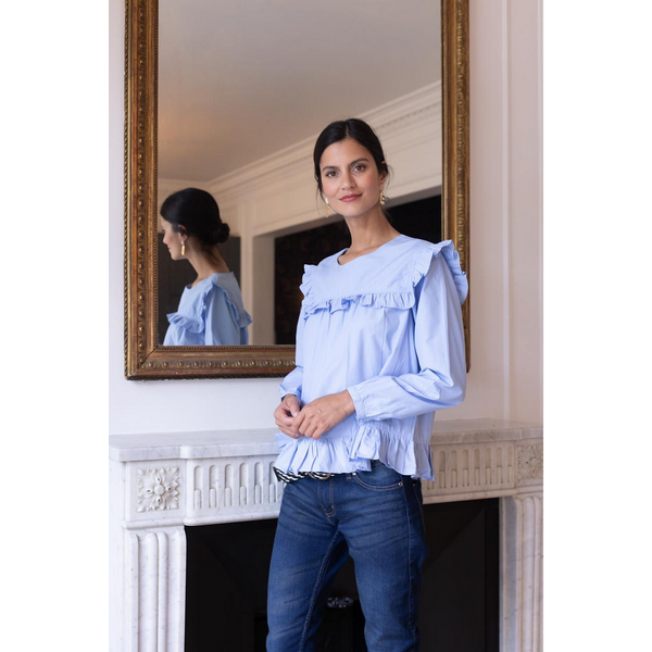Blouse à Volants Manches Longues Femme 3 Suisses Collection Bleu En Coton-image