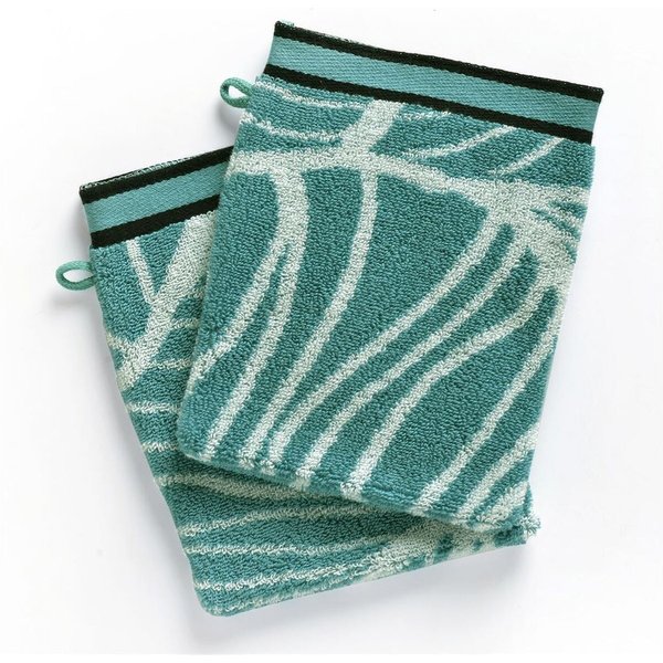 Gant De Toilette Coton Eponge Motifs Feuilles Eucalyptus Bleu Aqua-image