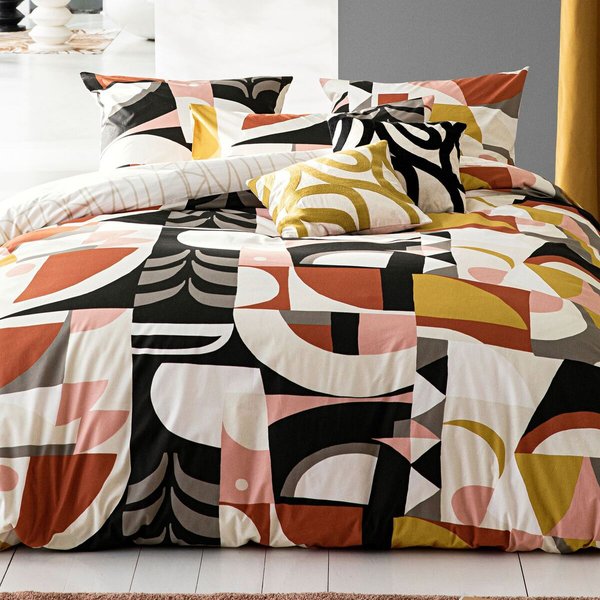 Housse De Couette En Coton RéVersible éCru à Motif Graphique Multicolore - Craft-image