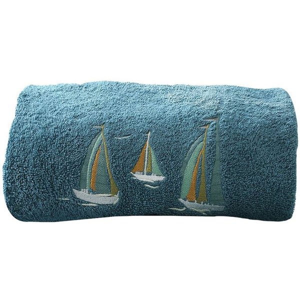 Serviette De Toilette En Coton 450 G/M² BrodéS Bateaux Bleu Paon-image