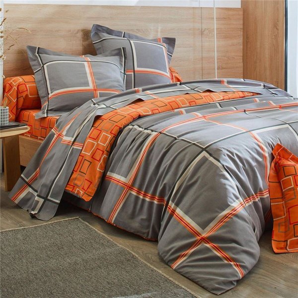 Housse De Couette RéVersible En Coton Gris Motifs Carreaux - Bibus-image