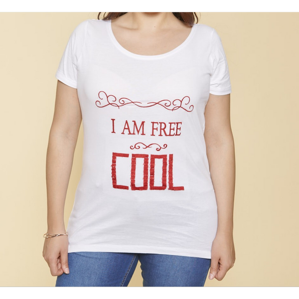 Tee-Shirt Manches Courtes Imprimé Et Franges Femme - Blanc En Coton-image