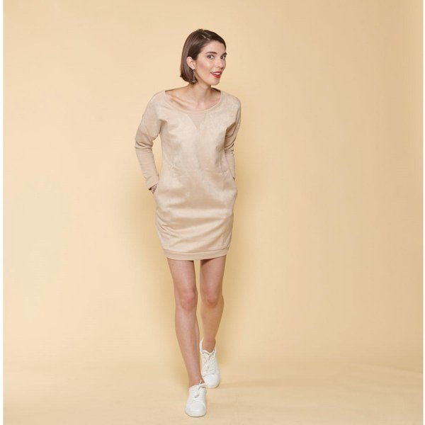 Robe Courte Manches Longues Bi-MatièRe Femme 3 Suisses Collection Beige-image