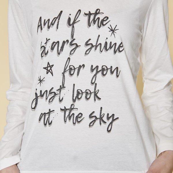 Tee-Shirt Manches Longues Message Imprimé Femme - éCru Blanc En Coton-image