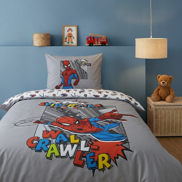 Parure Housse De Couette GarçOn Spiderman Gris RéVersible En Coton 140X200 Cm + 1 Taie-image