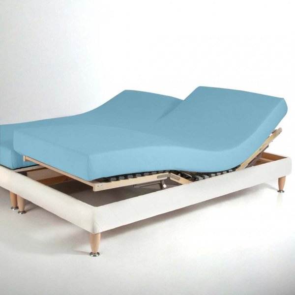 Drap-Housse Sommier Articulé Coton Tertio® - Bleu - Lagon-image