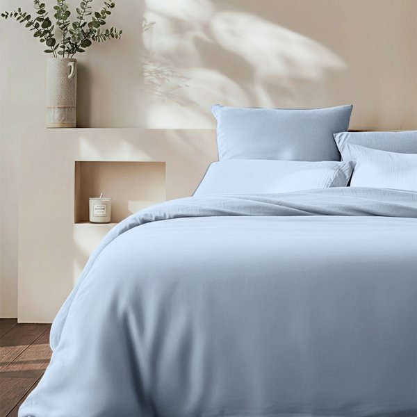 Housse De Couette Luxe Percale De Coton Bio - Bleu - Azur-image