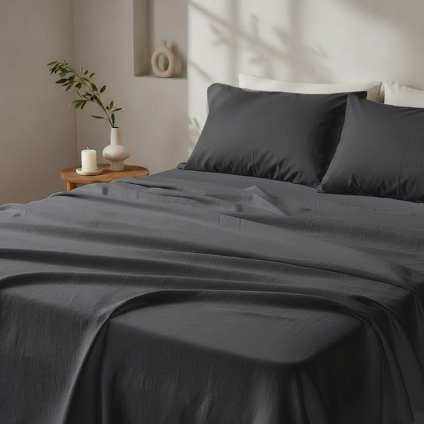 Drap Plat Luxe Percale De Coton Bio - Gris Anthracite - Basalte-image