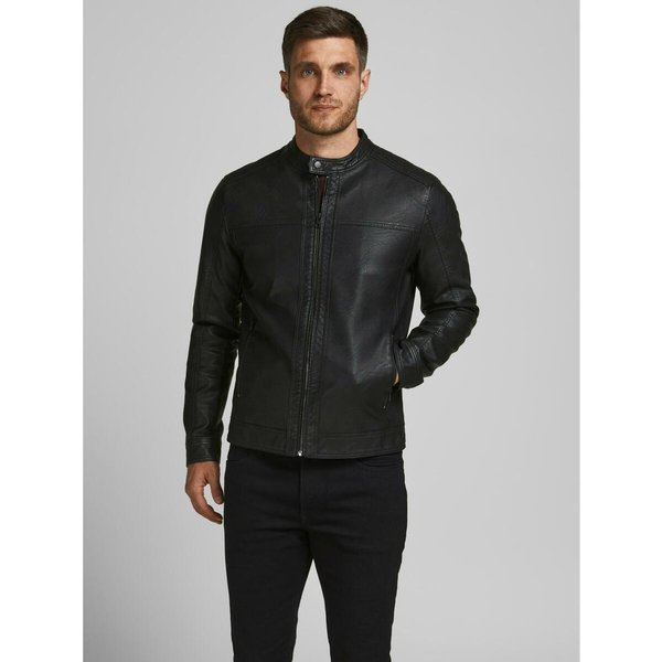 Veste De Motard En Simili-Cuir Col Motard Manches Longues Noir Otto-image