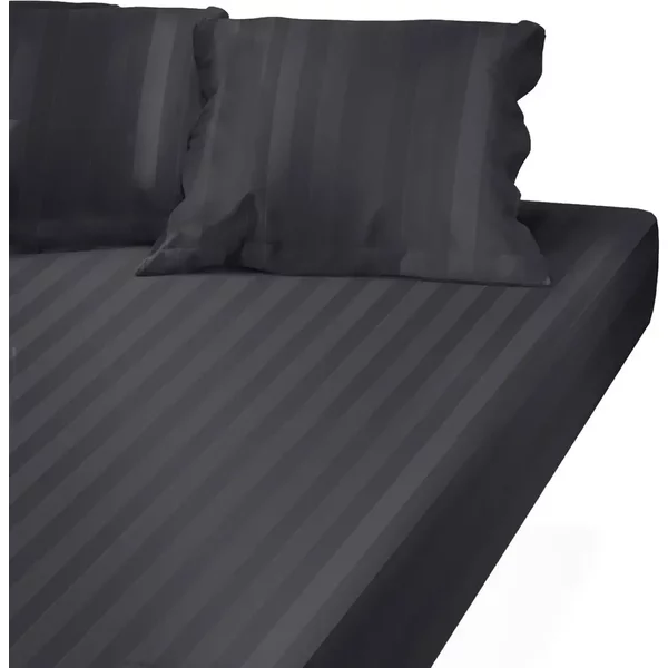 Drap-Housse Grand Bonnet Xl Satin De Coton Rayé Tertio® - Gris - Anthracite-image