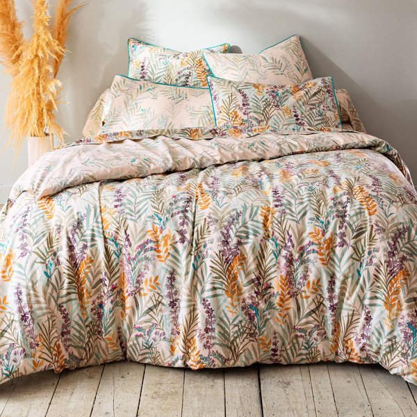Housse De Couette Coton Beige RéVersible Motif Floral Multicolore - Collection Eclosion Poetique-image