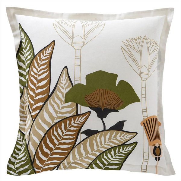 Taie D'oreiller Coton RéVersible Blanc Motif Tropical Multicolore - Collection Egyptien-image