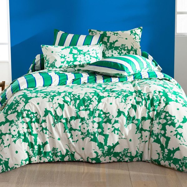 Housse De Couette Coton Vert Floral éCru RéVersible - Green Spring-image