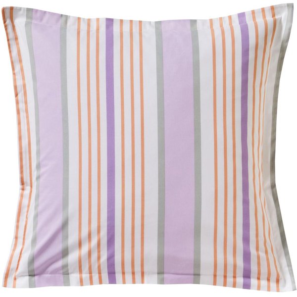 Taie D'oreiller Reversible En Coton Lilas à Rayures Multicolores - Harmonie-image