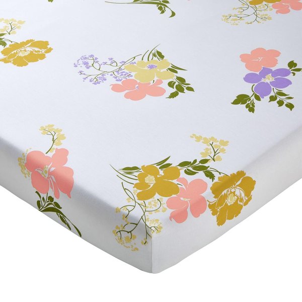 Drap Housse Coton Blanc Motif Floral Multicolore - Collection Hello Yellow-image