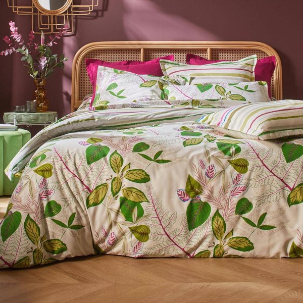 Housse De Couette En Coton RéVersible Irreelle Imprimé Feuilles - Beige Clair-image