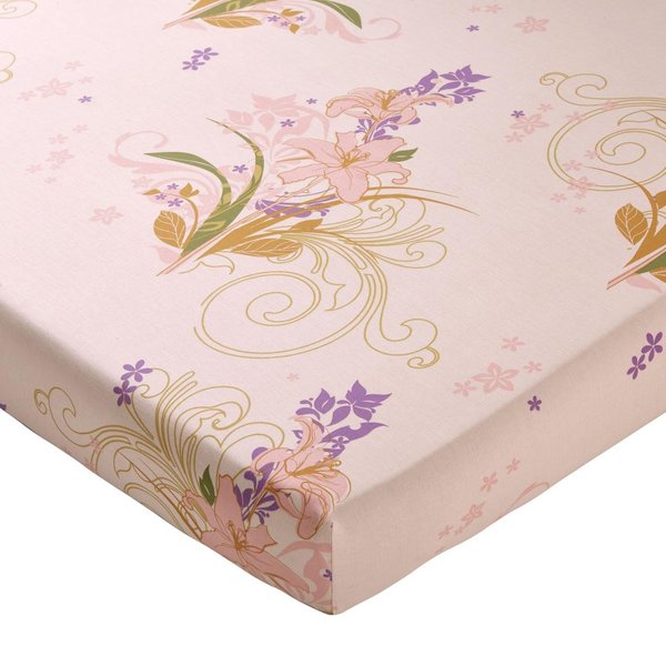 Drap Housse Coton Beige Rosé Motif Floral Multicolore - Collection Dr. Joelo-image