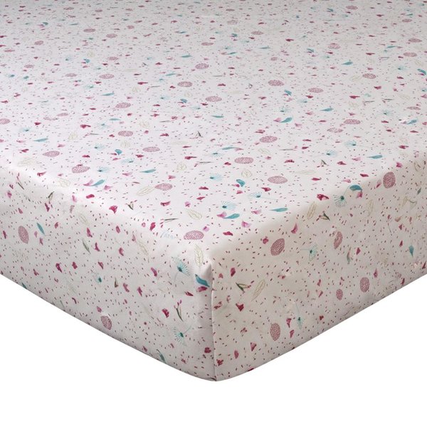 Drap Housse Coton Blanc Cassé Imprimé Floral Rose Vert - Rose Menthol-image