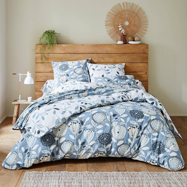 Housse De Couette ImpriméE Motifs Feuilles En Coton Seventies - Bleu-image