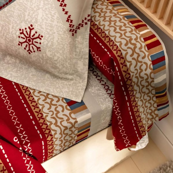 Drap Plat Flanelle Rouge à Motifs GéOméTriques Multicolores - C?Ur De Flocon-image