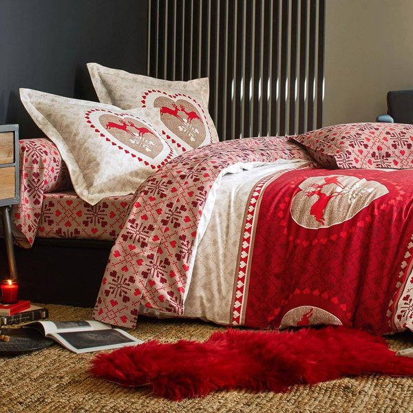 Housse De Couette En Flanelle RéVersible Saut De Biches - Rouge-image