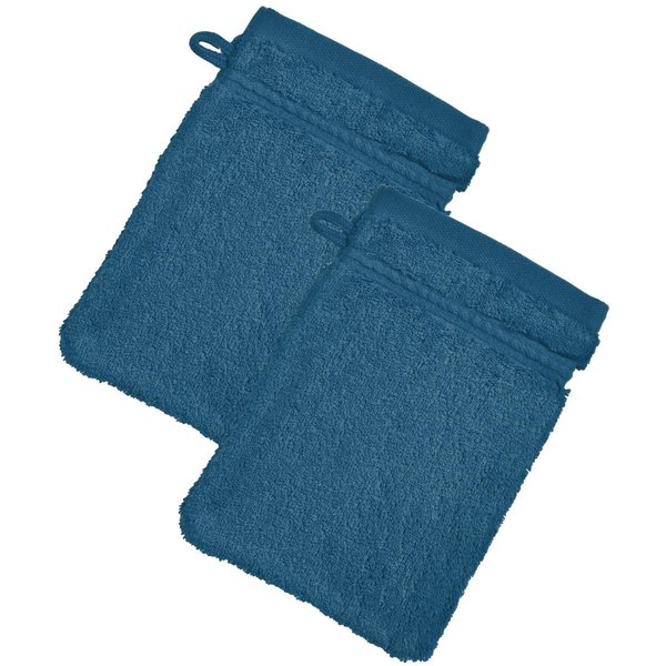 Lot De 2 Gants De Toilette 600G/M² Coton Egypte - Bleu Pacifique-image