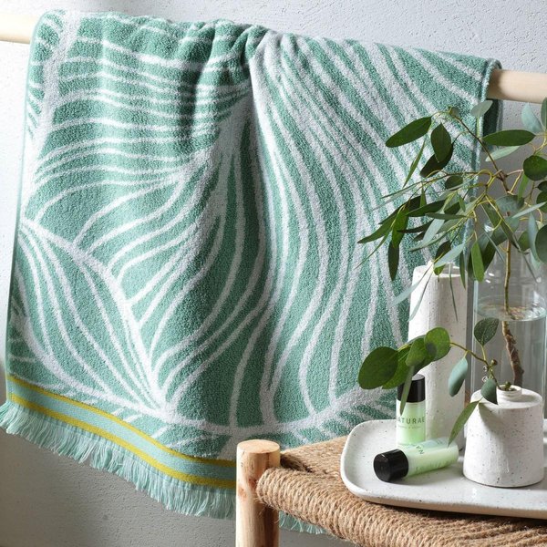 Gant De Toilette En Coton Eponge à Motifs Eucalyptus Vert Menthe-image